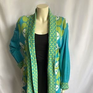 Neve Blue/Green/White Patterned Open Front Cardigan